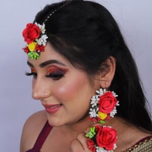 Red Floral Earring Tikka Set