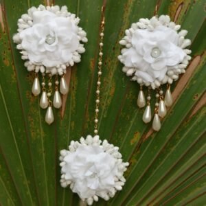 Floral White Earrings Tika Set