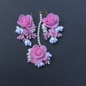 Floral Pink Earrings Tika Set