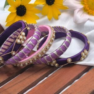 Lilac Silk Thread Kundan Bangle Set (7 Pieces)