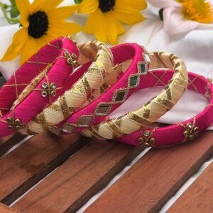 Shivanya Silk Thread Mirror, Kundan & Gotta Bangle Set (5 Pieces)