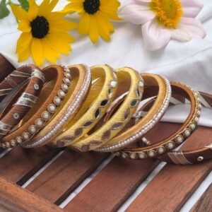 Mihishka Silk Thread Mirror, Gotta & Pearl Bangle Set (8 Pieces)