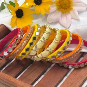 Trilochani Silk Thread Mirror & Gotta Bangle Set (8 Pieces)