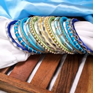 Neelam Thin Silk Thread Bangle Set with Gotta, Mirror & Stones (12 Pieces)
