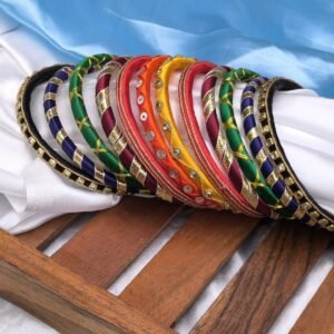 Shivanya Dark Hue Silk Thread Kundan & Gotta Bangle Set (12 Pieces)