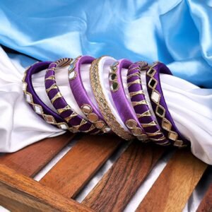 Handcrafted Silk Thread Mirror & Gotta Bangle Set (7 Pieces)