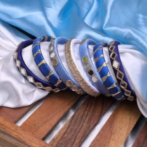 Naira Blue Silk Thread Mirror & Gotta Bangle Set (7 Pieces)