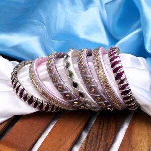 Anvika Silk Thread Mirror & Gotta Bangle Set (7 Pieces)